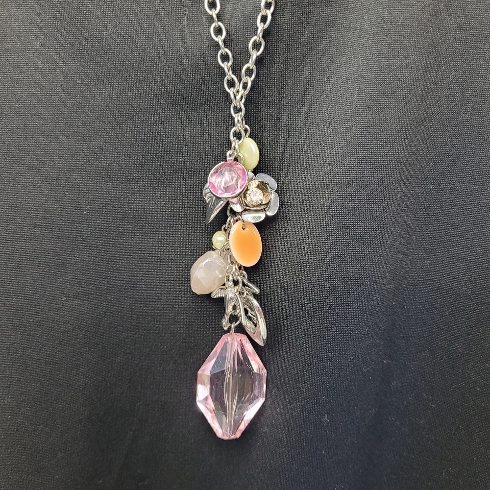 Silvertone Necklace with a collage of items 32 inch chain - Picture 3 of 4